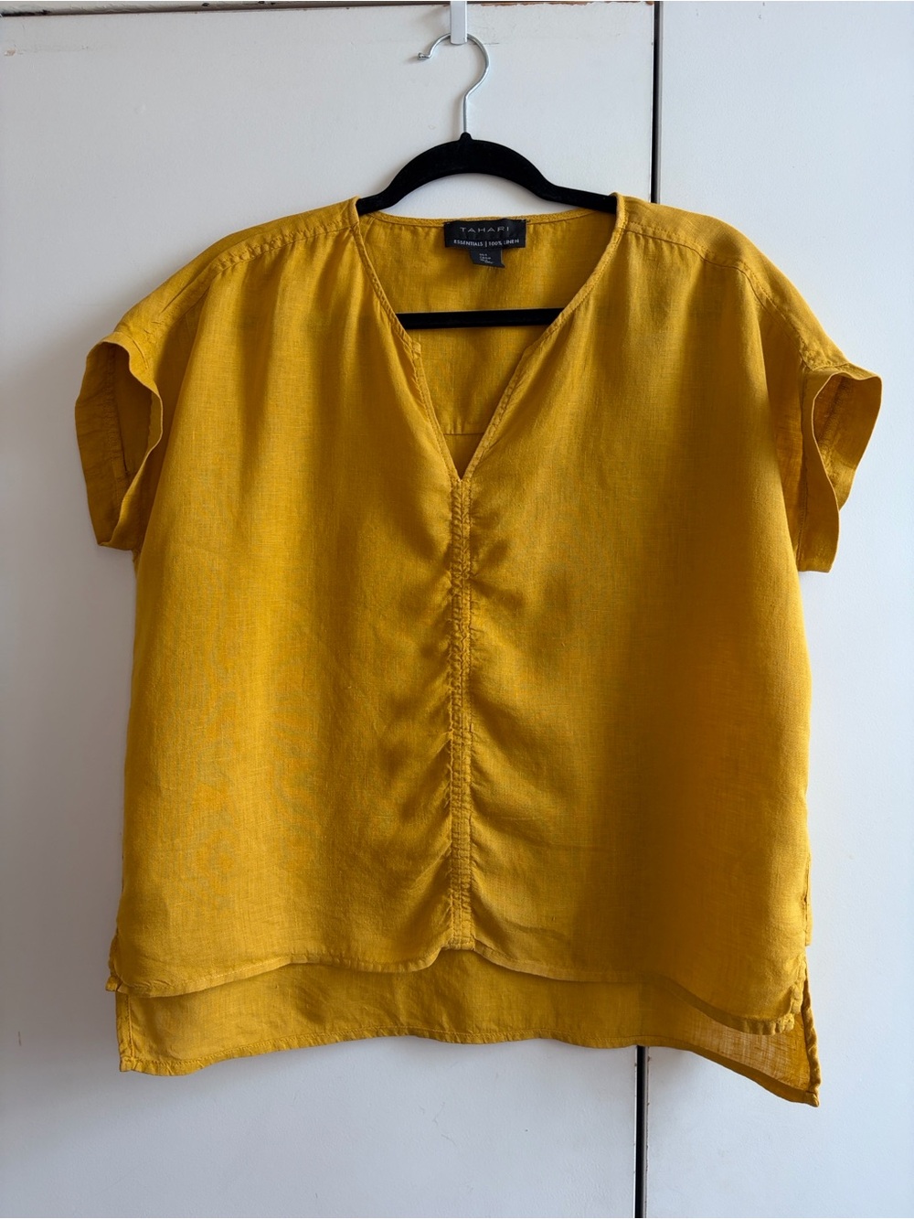 Tahari Golden Yellow V-Neck Short Sleeve Blouse